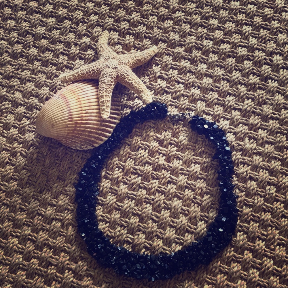 Unique Hand Beaded Black Necklace.